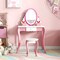 Girls Dressing Table and Stool Set with Rotating Mirror Storage Drawer White Pink